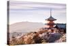 Sunset at Kiyomizu-Dera Temple and Cherry Blossom Season (Sakura) on Spring Time in Kyoto, Japan-thipjang-Stretched Canvas