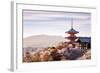 Sunset at Kiyomizu-Dera Temple and Cherry Blossom Season (Sakura) on Spring Time in Kyoto, Japan-thipjang-Framed Photographic Print