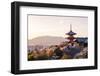 Sunset at Kiyomizu-Dera Temple and Cherry Blossom Season (Sakura) on Spring Time in Kyoto, Japan-thipjang-Framed Photographic Print