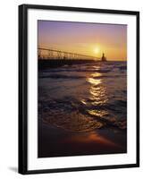Sunset at Lighthouse, Lake MIchigan, MI-Mark Gibson-Framed Photographic Print