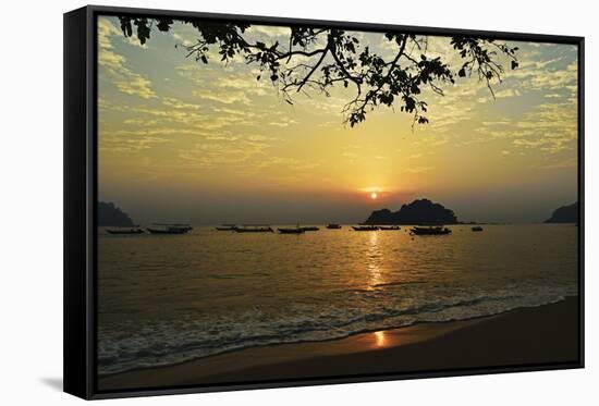 Sunset at Nipah Bay and Coral Island, Pulau Pangkor (Pangkor Island), Perak, Malaysia, Asia-Jochen Schlenker-Framed Stretched Canvas