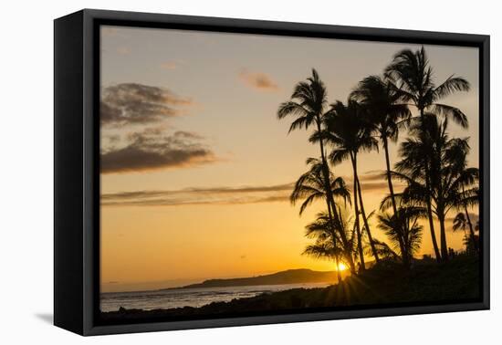 Sunset at Poipu Beach, Kauai, Hawaii, United States of America, Pacific-Michael DeFreitas-Framed Stretched Canvas