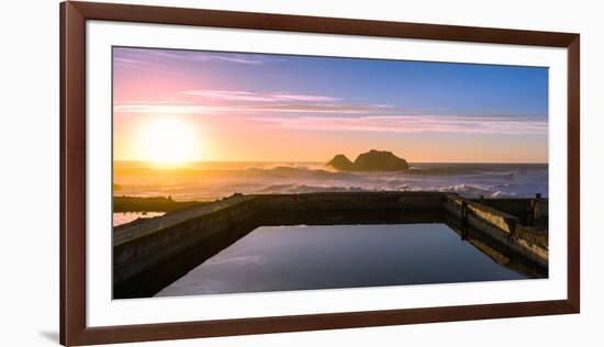 Sunset at Sutro Baths with water reflection in San Francisco with Pacific Ocean waves breaking-David Chang-Framed Photographic Print