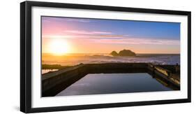 Sunset at Sutro Baths with water reflection in San Francisco with Pacific Ocean waves breaking-David Chang-Framed Photographic Print