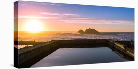 Sunset at Sutro Baths with water reflection in San Francisco with Pacific Ocean waves breaking-David Chang-Stretched Canvas