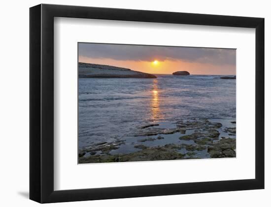 Sunset at the beach near S'Archittu, Province of Oristano, Sardinia, Italy-null-Framed Art Print