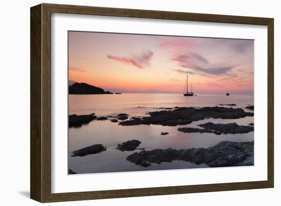 Sunset at the Coast Near Centuri Port, Corsica, France, Mediterranean, Europe-Markus Lange-Framed Photographic Print