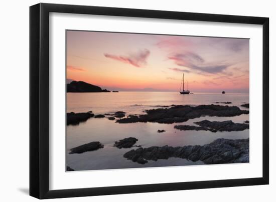 Sunset at the Coast Near Centuri Port, Corsica, France, Mediterranean, Europe-Markus Lange-Framed Photographic Print