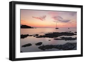 Sunset at the Coast Near Centuri Port, Corsica, France, Mediterranean, Europe-Markus Lange-Framed Photographic Print