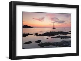 Sunset at the Coast Near Centuri Port, Corsica, France, Mediterranean, Europe-Markus Lange-Framed Premium Photographic Print