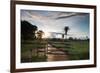 Sunset at the Gate of a Bonito Farm, with Rolling Hills in the Background-Alex Saberi-Framed Photographic Print