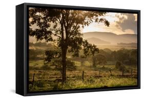 Sunset at the Gate of a Bonito Farm, with Rolling Hills in the Background-Alex Saberi-Framed Stretched Canvas