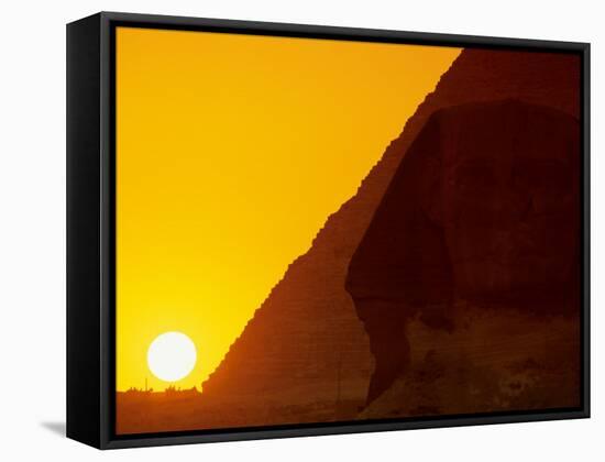 Sunset at the Pyramid of Khafre and Sphinx at Giza, 4th Dynasty, Old Kingdom, Egypt-Kenneth Garrett-Framed Stretched Canvas