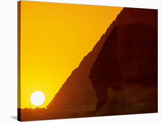 Sunset at the Pyramid of Khafre and Sphinx at Giza, 4th Dynasty, Old Kingdom, Egypt-Kenneth Garrett-Stretched Canvas