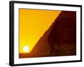 Sunset at the Pyramid of Khafre and Sphinx at Giza, 4th Dynasty, Old Kingdom, Egypt-Kenneth Garrett-Framed Photographic Print