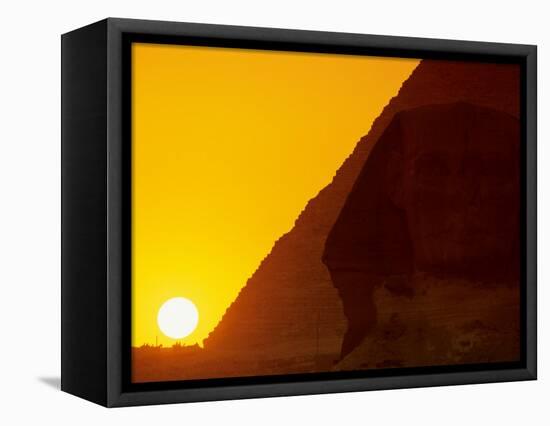 Sunset at the Pyramid of Khafre and Sphinx at Giza, 4th Dynasty, Old Kingdom, Egypt-Kenneth Garrett-Framed Stretched Canvas