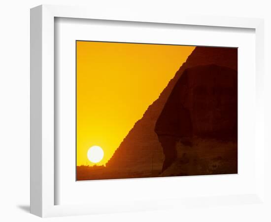 Sunset at the Pyramid of Khafre and Sphinx at Giza, 4th Dynasty, Old Kingdom, Egypt-Kenneth Garrett-Framed Photographic Print