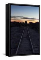 Sunset at the Train Graveyard in Uyuni, Bolivia-Alex Saberi-Framed Stretched Canvas