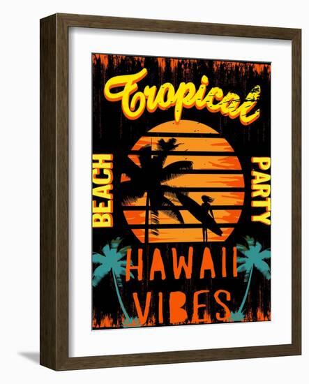 Sunset at Tropical Beach Hawaii-emeget-Framed Art Print