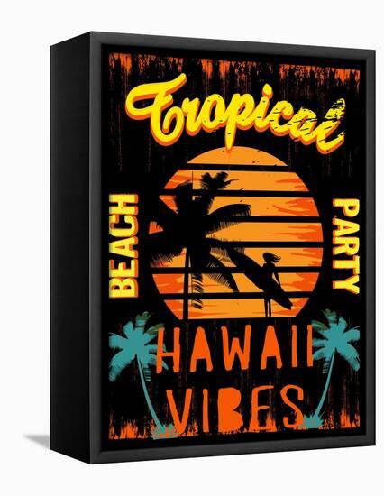 Sunset at Tropical Beach Hawaii-emeget-Framed Stretched Canvas