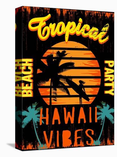 Sunset at Tropical Beach Hawaii-emeget-Stretched Canvas