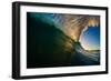 Sunset back lights a tubing wave-Mark A Johnson-Framed Photographic Print