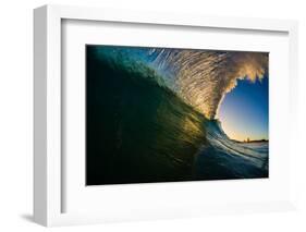 Sunset back lights a tubing wave-Mark A Johnson-Framed Photographic Print