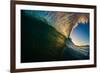 Sunset back lights a tubing wave-Mark A Johnson-Framed Photographic Print