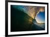 Sunset back lights a tubing wave-Mark A Johnson-Framed Photographic Print