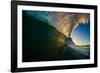 Sunset back lights a tubing wave-Mark A Johnson-Framed Photographic Print