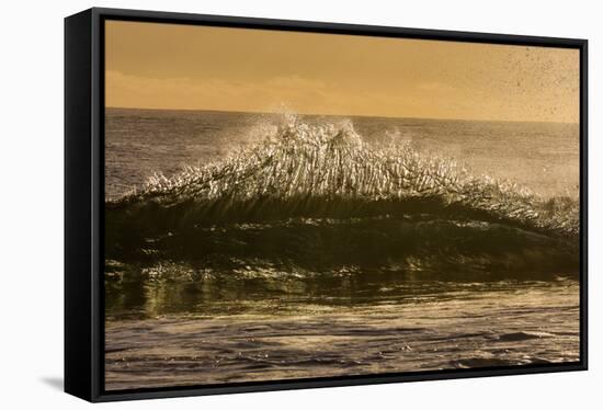 Sunset back lights a tubing wave-Mark A Johnson-Framed Stretched Canvas