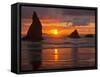 Sunset, Bandon Beach, Oregon, USA-Cathy & Gordon Illg-Framed Stretched Canvas