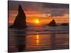 Sunset, Bandon Beach, Oregon, USA-Cathy & Gordon Illg-Stretched Canvas