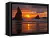 Sunset, Bandon Beach, Oregon, USA-Cathy & Gordon Illg-Framed Stretched Canvas