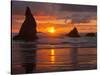 Sunset, Bandon Beach, Oregon, USA-Cathy & Gordon Illg-Stretched Canvas