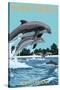 Sunset Beach - Calabash, North Carolina - Dolphins Jumping-Lantern Press-Stretched Canvas