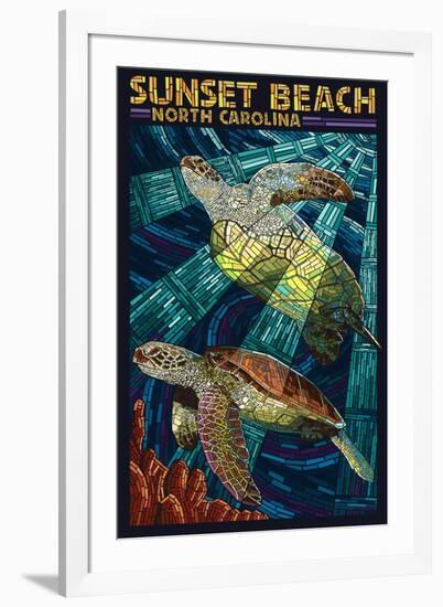 Sunset Beach - Calabash, North Carolina - Sea Turtle Paper Mosaic-Lantern Press-Framed Art Print