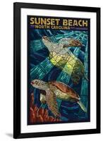 Sunset Beach - Calabash, North Carolina - Sea Turtle Paper Mosaic-Lantern Press-Framed Art Print