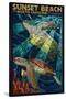 Sunset Beach - Calabash, North Carolina - Sea Turtle Paper Mosaic-Lantern Press-Stretched Canvas