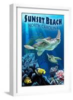 Sunset Beach - Calabash, North Carolina - Sea Turtle Swimming-Lantern Press-Framed Art Print