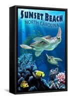 Sunset Beach - Calabash, North Carolina - Sea Turtle Swimming-Lantern Press-Framed Stretched Canvas