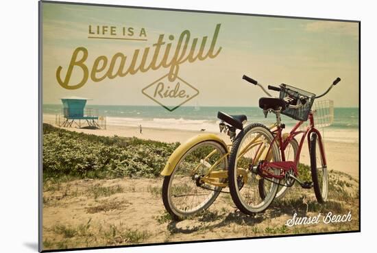 Sunset Beach, New Jersey - Life is a Beautiful Ride - Beach Cruisers-Lantern Press-Mounted Art Print