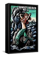 Sunset Beach, New Jersey - Mermaid Scratchboard-Lantern Press-Framed Stretched Canvas