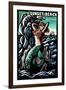 Sunset Beach, New Jersey - Mermaid Scratchboard-Lantern Press-Framed Art Print