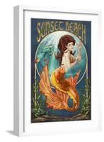 Sunset Beach, New Jersey - Mermaid-Lantern Press-Framed Art Print