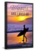 Sunset Beach, New Jersey - the Waves are Calling - Surfer and Sunset-Lantern Press-Framed Art Print
