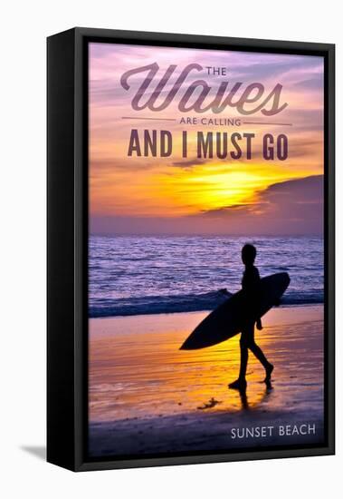 Sunset Beach, New Jersey - the Waves are Calling - Surfer and Sunset-Lantern Press-Framed Stretched Canvas