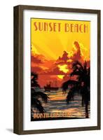 Sunset Beach, North Carolina - Sunset and Ship-Lantern Press-Framed Art Print