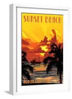 Sunset Beach, North Carolina - Sunset and Ship-Lantern Press-Framed Art Print