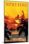 Sunset Beach, North Carolina - Sunset and Ship-Lantern Press-Mounted Art Print